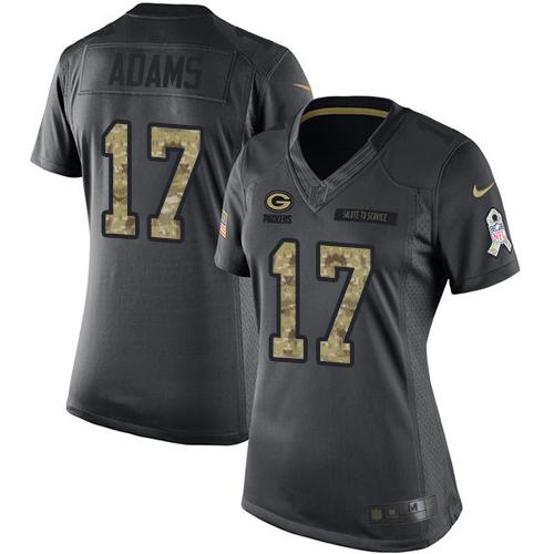 Nike Packers #17 Davante Adams Black Women's Stitched NFL Limited 2016 Salute to Service Jersey - Click Image to Close